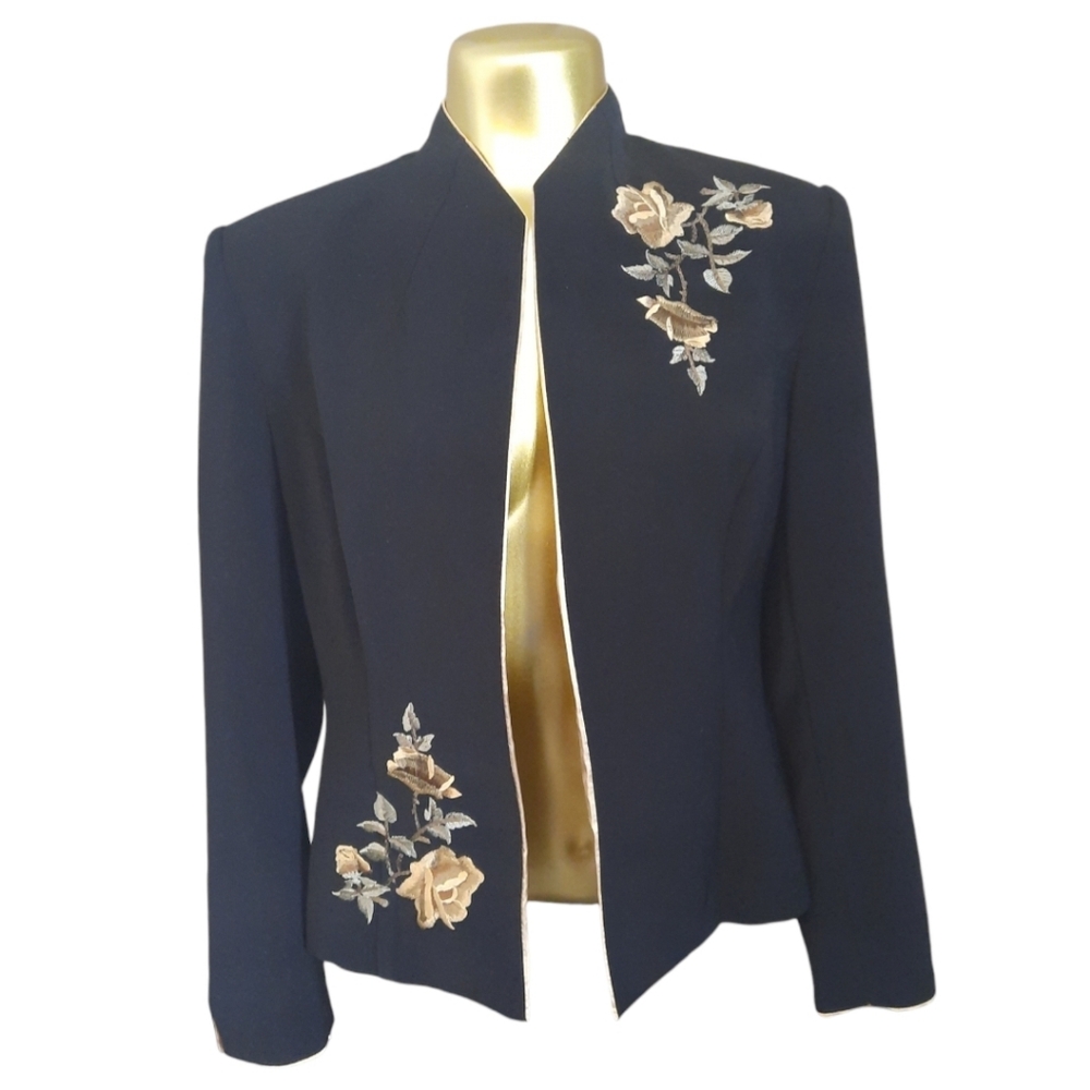 Tradition Petite size 10 Elegant Gold‎ and Black Satin Fabric with embroidery